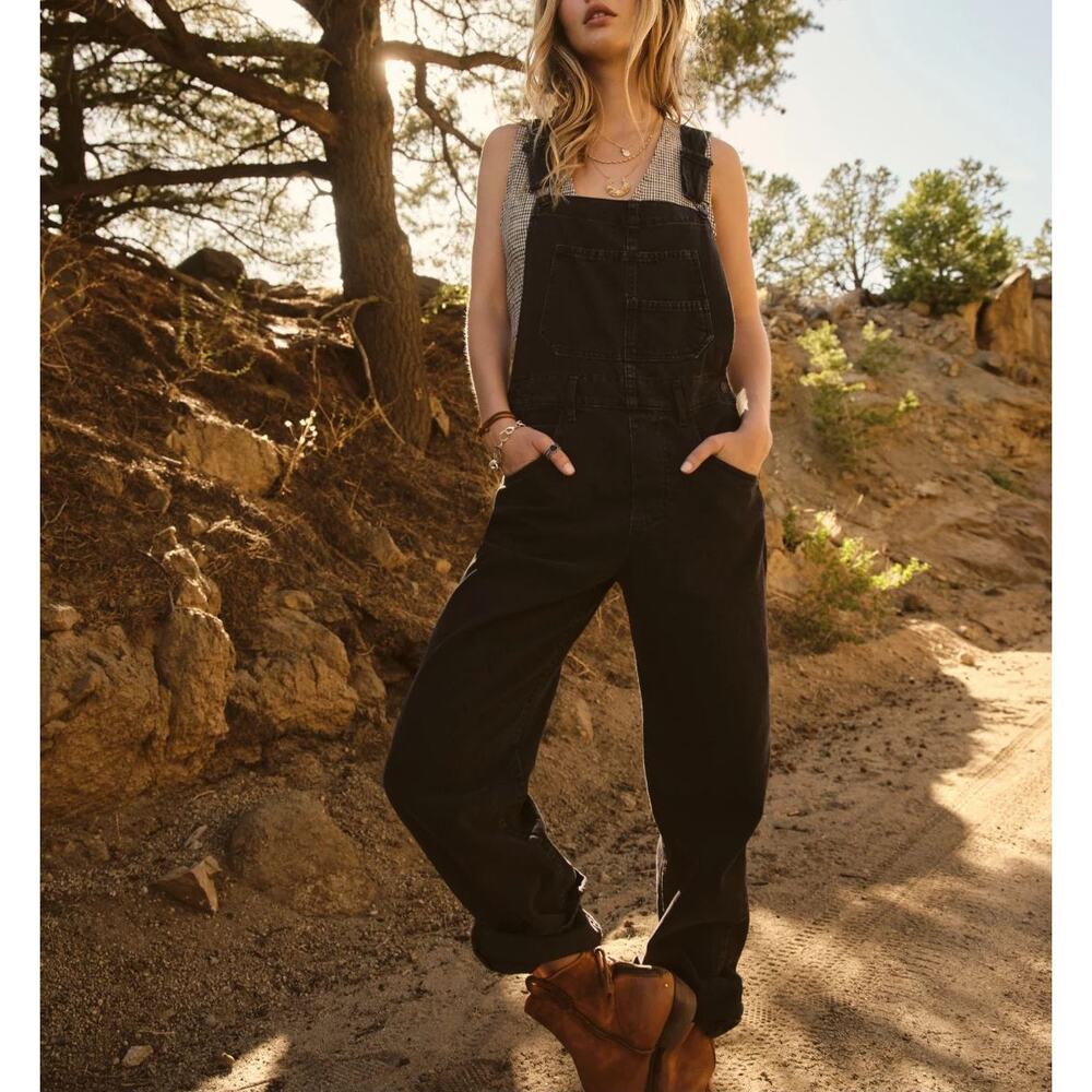Free People We the Free Ziggy Black Denim Overalls XS 100% Cotton Classic - Picture 2 of 16